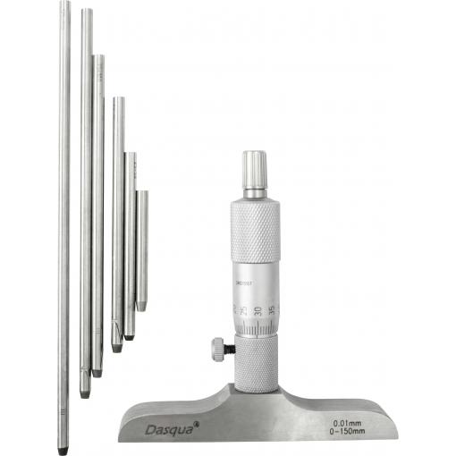 Dasqua 4611-8125 Hloubkový mikrometr s kontrolním měřítkem 0 - 150 mm DIN 863