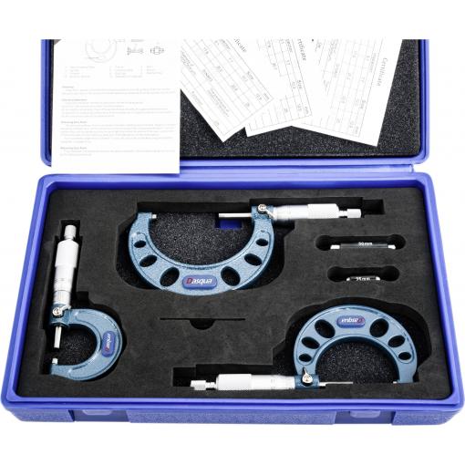 Dasqua 4111-8206 sada třmenových mikrometrů s kontrolním měřítkem 0 - 75 mm DIN 863