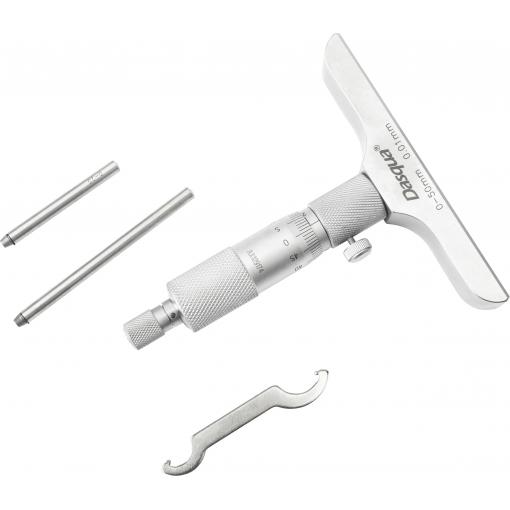 Dasqua 4611-8110 Hloubkový mikrometr s kontrolním měřítkem 0 - 50 mm DIN 863