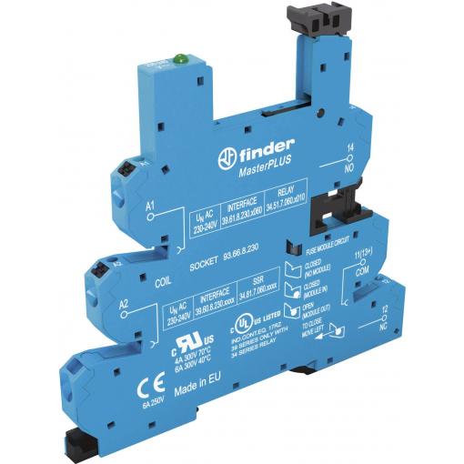 Finder 93.66.8.230 patice pro relé S úchytným třmenem , s LED diodou, S EMV odrušením , Finder řada 34, Finder 34.51, Finder 34.81, Tray, 1 ks