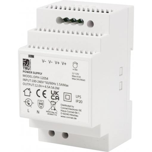TRU COMPONENTS TC-10580816 síťový zdroj na DIN lištu 12 V/DC 4.5 A 54 W Počet výstupů:1 x Obsah 1 ks