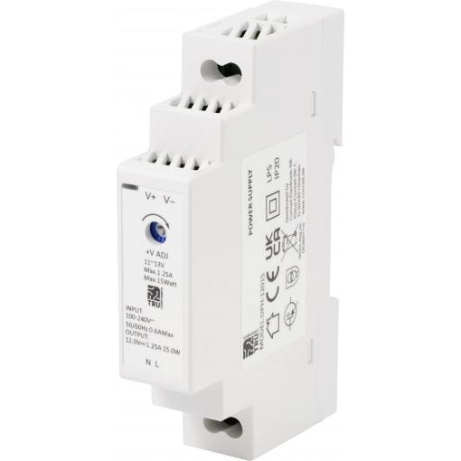 TRU COMPONENTS TC-10580800 síťový zdroj na DIN lištu 12 V/DC 1.25 A 15 W Počet výstupů:1 x Obsah 1 ks