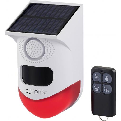 Sygonix mini-alarm bílá, červená s LED, s detektorem pohybu, s dálkovým ovladačem, se solárním panelem, s Wi-Fi 120 dB SY-6515320