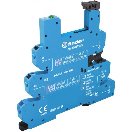 Finder 93.66.0.240 patice pro relé S úchytným třmenem , s LED diodou, S EMV odrušením , Finder řada 34, Finder 34.51, Finder 34.81, Tray, 1 ks