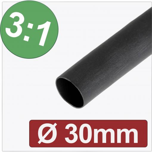 Quadrios 24CA293 smršťovací bužírka s lepidlem černá 30 mm 10 mm Poměr smrštění:3:1 metrové zboží