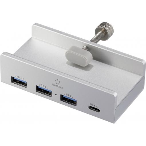 Renkforce RF-6690354 USB Hub 3 + 1 port USB-A, USB-C® USB 3.1 Gen1 5 GBit/s s hliníkovým krytem stříbrná RF-ACHB-350