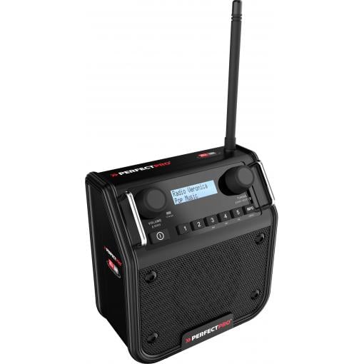 PerfectPro DPR2-18V PE-DPR2-18V odolné rádio, DAB+, FM, AUX, Bluetooth, DAB+, FM, voděodolné, prachotěsné, nárazuvzdorné, černá