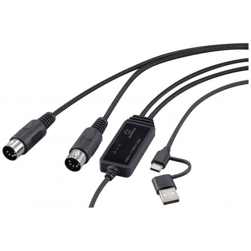 Renkforce RF-6439636 USB, MIDI adaptér [2x DIN zástrčka 5pol. - 1x USB-C®, USB A] černá 2 m