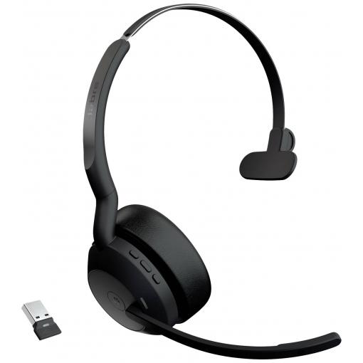 Jabra Evolve2 55 MS Headset otevřená (On Ear) Bluetooth® mono černá Potlačení hluku, Redukce šumu mikrofonu headset, monofonní telefon
