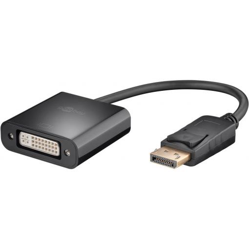 Goobay 69873 DisplayPort adaptér [1x zástrčka DisplayPort - 1x DVI zásuvka 24+5pólová] černá kulatý, s funkcí OTG, lze šroubovat, PVC plášť, kulatý vodič 15 cm