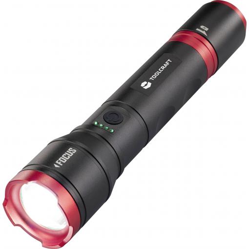 TOOLCRAFT ruční svítilna, nastavitelná, nastavitelná velikost bodu, s režimem stroboskopu, s USB rozhraním, Li-Ion akumulátory nebo provoz na baterie, 1200 lm,