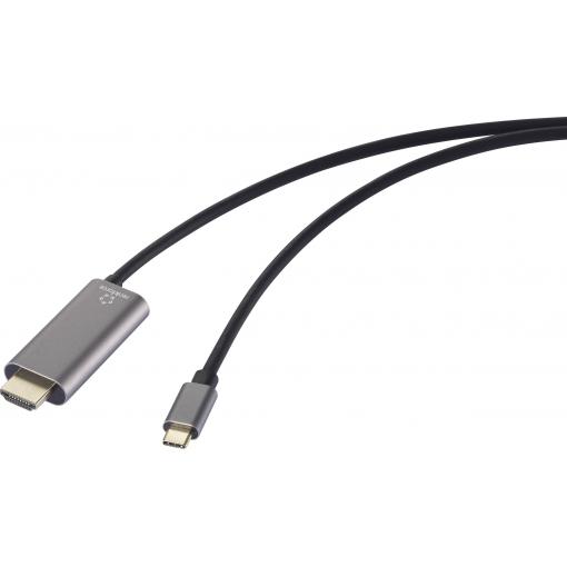 Renkforce USB-C® / HDMI kabelový adaptér USB-C ® zástrčka, Zástrčka HDMI-A, USB-C ® zásuvka 1.50 m černá RF-6409790 4K UHD, s nabíjecí zásuvkou Kabel pro