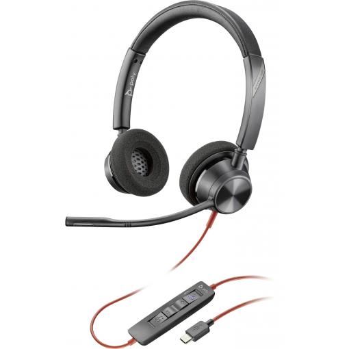 HP Poly Blackwire C3320-M Headset otevřená (On Ear) kabelová stereo černá headset, Vypnutí zvuku mikrofonu, regulace hlasitosti Počítače