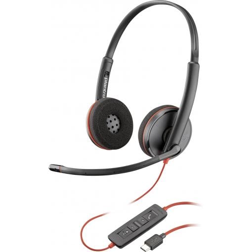 HP Poly Blackwire C3220 Headset otevřená (On Ear) kabelová stereo černá headset, Vypnutí zvuku mikrofonu, regulace hlasitosti Počítače