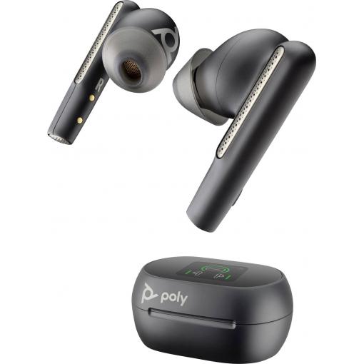 HP Poly Voyager Free 60+ Headset do uší (In Ear) Bluetooth® stereo černá Potlačení hluku headset, Indukce, Nabíjecí pouzdro, Vypnutí zvuku mikrofonu, regulace