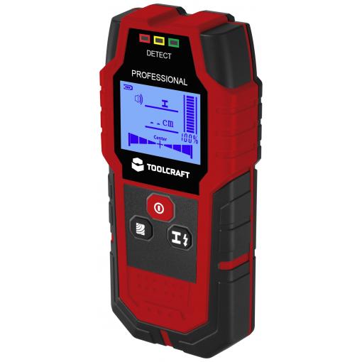 TOOLCRAFT detektor TO-9627699 Detekční hloubka (max.) 12 m Druh materiálu dřeva, železných kovů, neželezných kovů, kabely vedoucí napětí