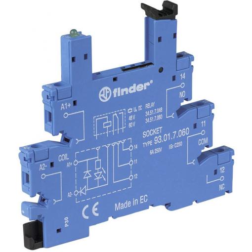Finder 93.01.3.240 patice pro relé S úchytným třmenem , s LED diodou, S EMV odrušením , Finder řada 34, (d x š x v) 88 x 6.2 x 76 mm, Tray, 1 ks