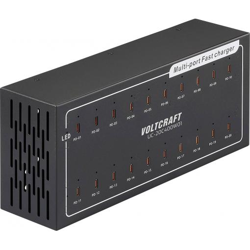 VOLTCRAFT UC-20C400W01 USB nabíjecí hub, USB Power Delivery (USB-PD) , 20x USB-C®, 400 W, Dodávka energie, černá