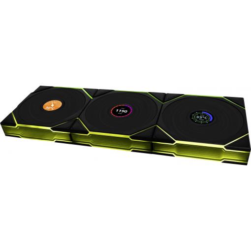 Lian Li Lian Li UNI FAN TL Wireless LCD Lüfter, ARGB, PWM, 3er-Pack inkl. Controller PC větrák s krytem černá (š x v x h) 120 x 28 x 124 mm