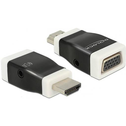 Delock 65586 HDMI / VGA adaptér [1x HDMI zástrčka - 1x D-SUB zásuvka 15pólová] černá, bílá 0 mm