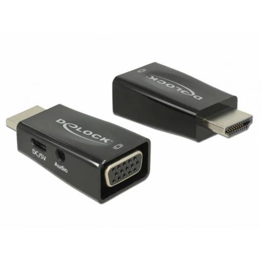 Delock 65901 HDMI / VGA / USB-C® / jack adaptér [1x HDMI zástrčka - 1x D-SUB zásuvka 15pólová, USB-C® zásuvka, 3.5 mm zásuvka] černá 0 mm