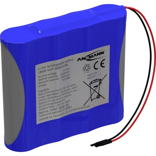 Ansmann 4S1P Akkupack 4x 18650 Kabel Li-Ion 14.5V 3500mAh Akupack 4 x Li-Ion 14.5 V 3500 mAh