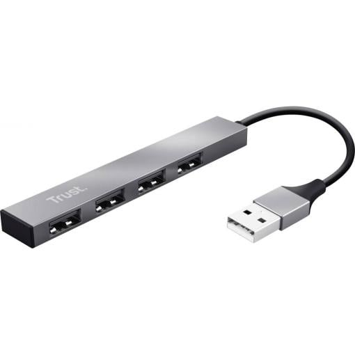 Trust 23786 USB Hub 4 porty USB-A USB 2.0 480 MBit/s Trust Halyx Aluminium 4-Port Mini USB Hub - Hub
