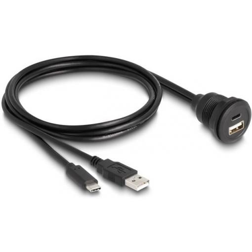 Delock USB 2.0 adaptér [1x USB-C® zástrčka, USB-A konektor - 1x USB-C® zásuvka, USB-A zásuvka] 88102 1 m