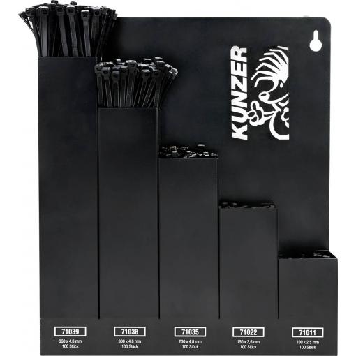 Kunzer 7KBS500, sada stahovacích pásek, 100 mm, 150 mm, 200 mm, 300 mm, 360 mm, černá, 500 ks