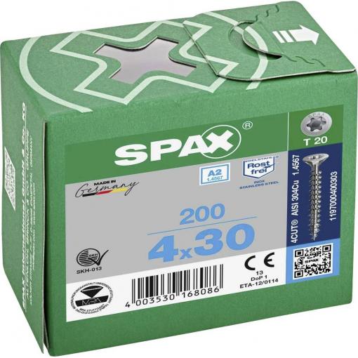 SPAX 1197000400303 R 88091 Senkkopf T-STAR šroub do dřeva 4 mm 30 mm T-STAR plus nerezová ocel A2 200 ks