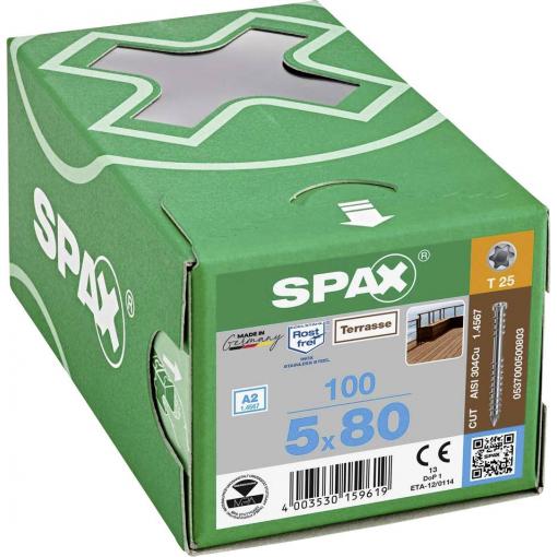 SPAX 0537000500803 R 88192 Zylinderkopf T-STAR šroub do dřeva 5 mm 80 mm T-STAR plus nerezová ocel A2 100 ks
