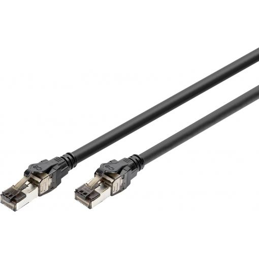 Digitus DK-1843-050 RJ45 síťové kabely, propojovací kabely CAT 8.1 S/FTP 5 m černá barevně rozlišený, stíněný, točený drát, S průchodkou chránící proti zlomení