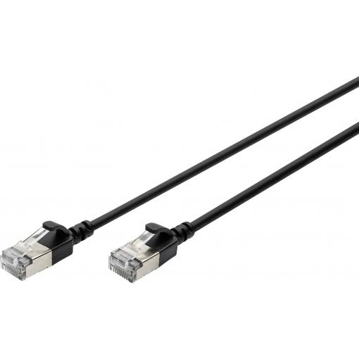 Digitus DK-1632-A-010S-BL RJ45 síťové kabely, propojovací kabely CAT 6A F/FTP 1 m černá barevně rozlišený, stíněný, točený drát, S průchodkou chránící proti