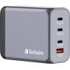 Verbatim GNC-200 GaN cestovní nabíječka, GaN, s adaptérem pro Evropu, s britským adaptérem, s americkým adaptérem, 1x USB A , 3x USB-C®, 200 W, Dodávka