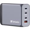 Verbatim GNC-240 GaN cestovní nabíječka, GaN, s adaptérem pro Evropu, s britským adaptérem, s americkým adaptérem, 1x USB A , 3x USB-C®, 240 W, Dodávka