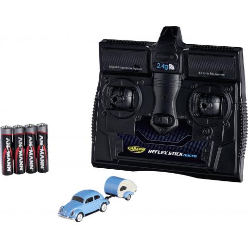 Carson Modellsport 500504148 VW Käfer mit Anhänger 1:87 RC model auta elektrický silniční model vč. akumulátorů, nabíječky a baterie ovladače