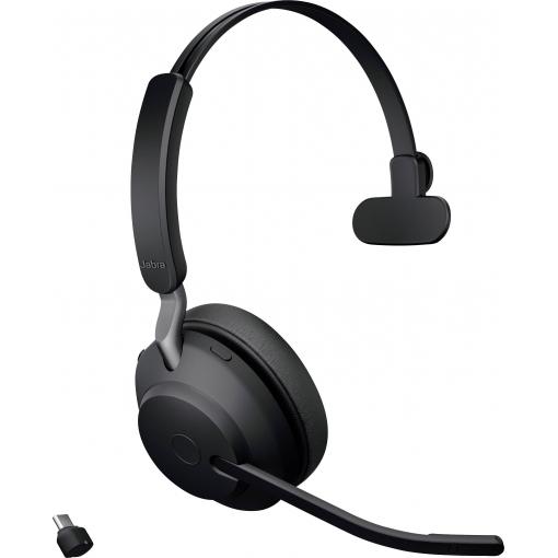 Jabra Evolve2 65 monaural Headset otevřená (On Ear) Bluetooth® mono černá regulace hlasitosti, Indikátor nabití, Vypnutí zvuku mikrofonu telefon