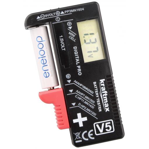kraftmax Hückmann zkoušečka baterií a akumulátorů, typy 1,2 V, 1,5 V, 146699