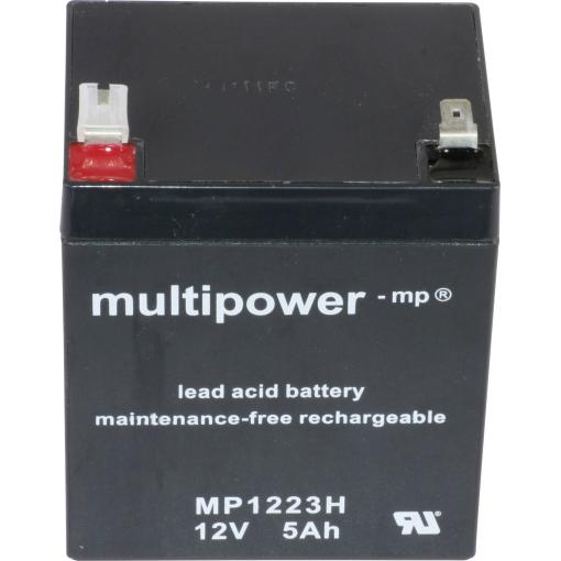multipower MP1223H 137313 olověný akumulátor 12 V 5 Ah olověný se skelným rounem (š x v x h) 90 x 108 x 70 mm plochý konektor 6,35 mm bezúdržbové, nepatrné