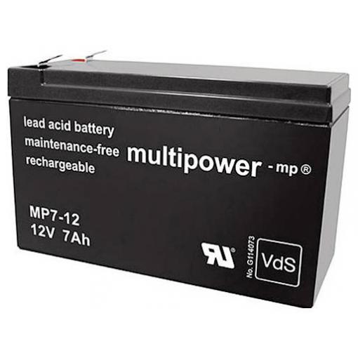 multipower MP7-12 142239 olověný akumulátor 12 V 7 Ah olověný se skelným rounem (š x v x h) 65 x 102 x 151 mm plochý konektor 4,8 mm bezúdržbové, nepatrné