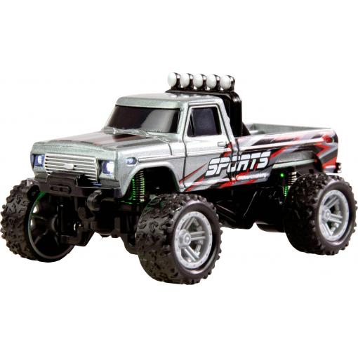 Amewi šedá komutátorový 1:64 RC model auta elektrický monster truck zadní 2WD (4x2) RtR 2,4 GHz vč. akumulátorů a kabelu k nabíjení, se světelným efektem