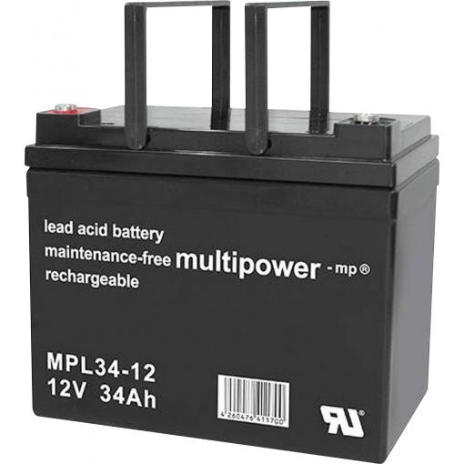 multipower MPL34-12 146663 olověný akumulátor 12 V 34 Ah olověný se skelným rounem (š x v x h) 197 x 170 x 131 mm šroubované M5 bezúdržbové, nepatrné vybíjení
