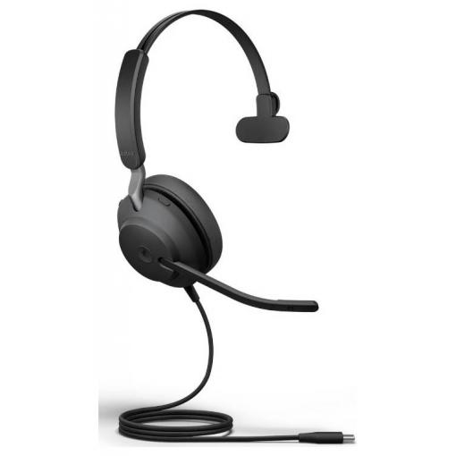 Jabra Evolve2 40 SE USB C/A MS Mono Headset otevřená (On Ear) kabelová mono černá Potlačení hluku, Redukce šumu mikrofonu Vypnutí zvuku mikrofonu, regulace