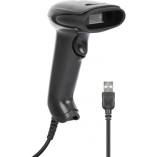 Manhattan 2D LED-Barcodescanner 320mm Scanreichweite integriertes 1,4m USB-A-Kabel schwarz skener 2D čárového kódu kabelové 1D, 2D LED černá ruční USB-A