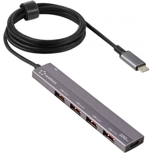 Renkforce RF-6700798 USB Hub 4 porty USB-A USB 3.2 Gen2 10 GBit/s s konektorem USB C, s hliníkovým krytem, Nabíjecí přípojka USB-C® PD vesmírná šedá