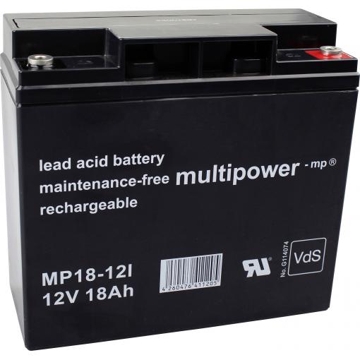 multipower MP18-12I MP18-12I olověný akumulátor 12 V 18 Ah olověný se skelným rounem (š x v x h) 181 x 167 x 76 mm póly kontaktu bezúdržbové, nepatrné
