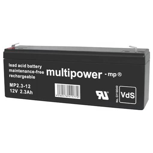 multipower MP2,3-12 MP2.3-12 olověný akumulátor 12 V 2.3 Ah olověný se skelným rounem (š x v x h) 178 x 66 x 34 mm póly kontaktu bezúdržbové, nepatrné