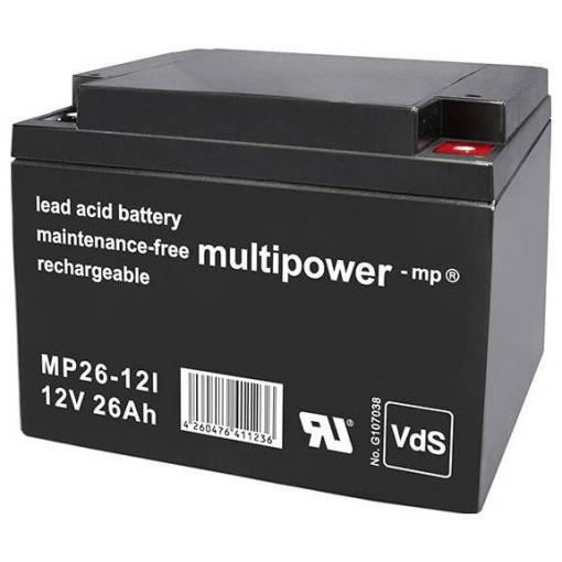 multipower MP26-12I MP26-12I olověný akumulátor 12 V 26 Ah olověný se skelným rounem (š x v x h) 166 x 125 x 175 mm póly kontaktu bezúdržbové, nepatrné