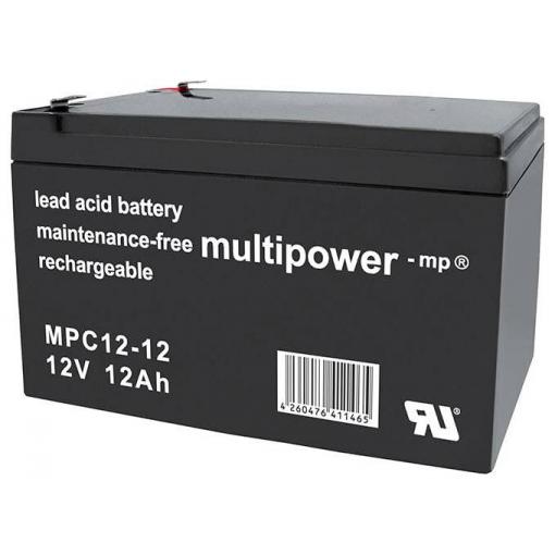 multipower MPC12-12 117749 olověný akumulátor 12 V 12 Ah olověný se skelným rounem (š x v x h) 98 x 98 x 151 mm plochý konektor 6,35 mm odolné proti více
