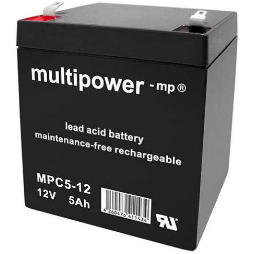 multipower MPC5-12 117740 olověný akumulátor 12 V 5 Ah olověný se skelným rounem (š x v x h) 90 x 107 x 70 mm plochý konektor 6,35 mm odolné proti více cyklům,